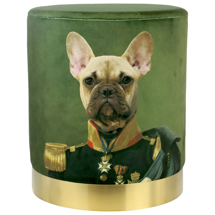 Sitzpouf King of Dogs Ø 32 x 37 cm Samtpouf mit Hundemotiv