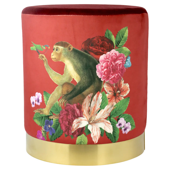 Sitzpouf Funky Monkey Ø 32 x 37 cm Samtpouf mit Affenmotiv