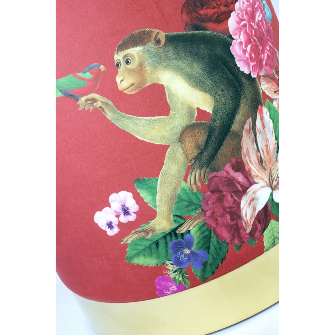 Sitzpouf Funky Monkey Ø 32 x 37 cm Samtpouf mit Affenmotiv