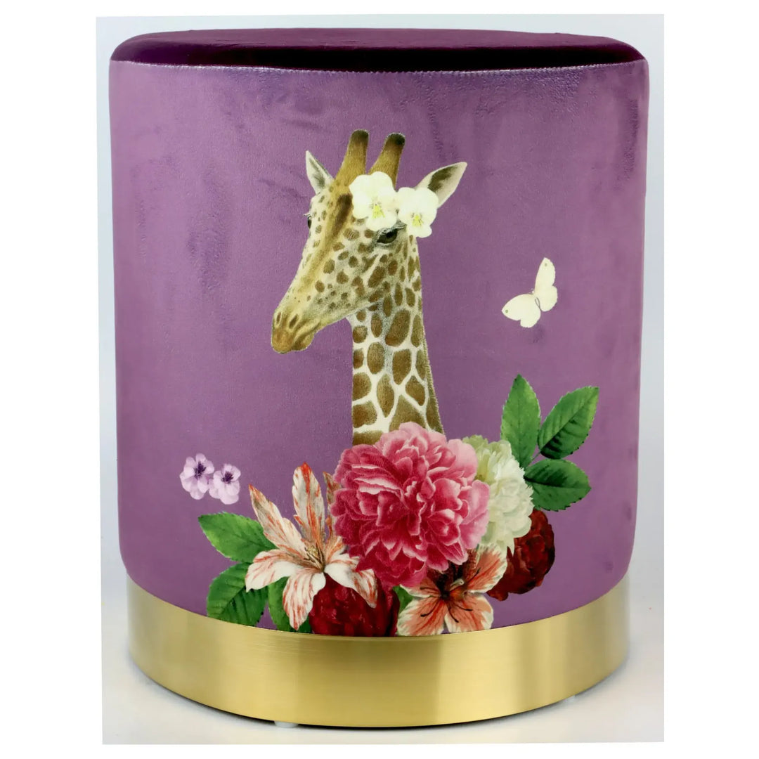 Sitzpouf Fancy Giraffe Ø 32 x 37 cm Samtpouf mit Giraffenmotiv