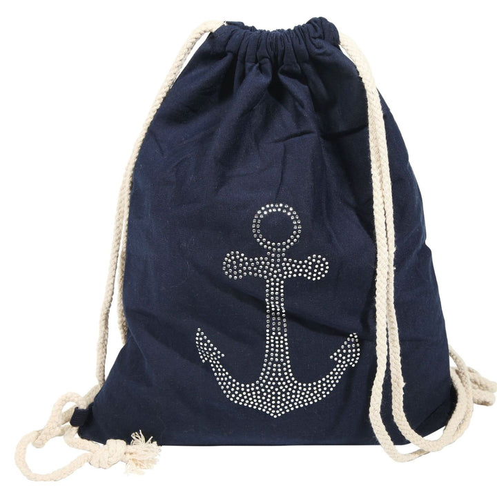 Turnbeutel Anker Strass – maritimer Rucksackbeutel aus Textil mit funkelndem Ankermotiv in 3 Farben