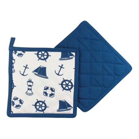 Topflappen Maritim aus Baumwolle, gesteppt, 20 × 20 cm