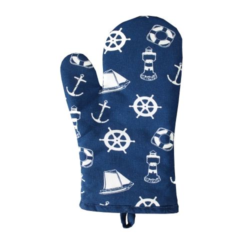 Ofenhandschuh Maritim Marineblau aus Baumwolle, gesteppt, 17 × 30 cm