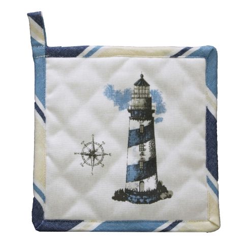 Topflappen Leuchtturm Maritim aus Baumwolle, gesteppt, 20 × 20 cm