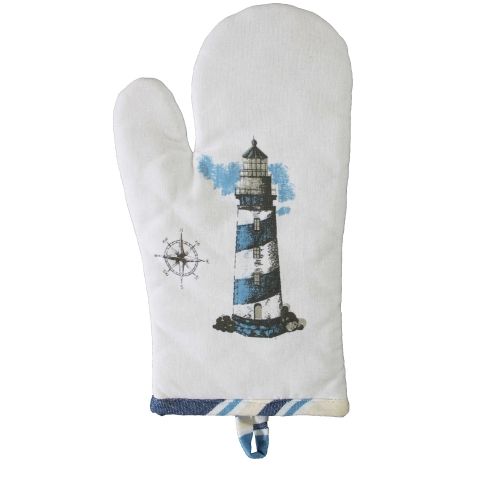Ofenhandschuh Leuchtturm Maritim aus Baumwolle, gesteppt, 17 × 30 cm