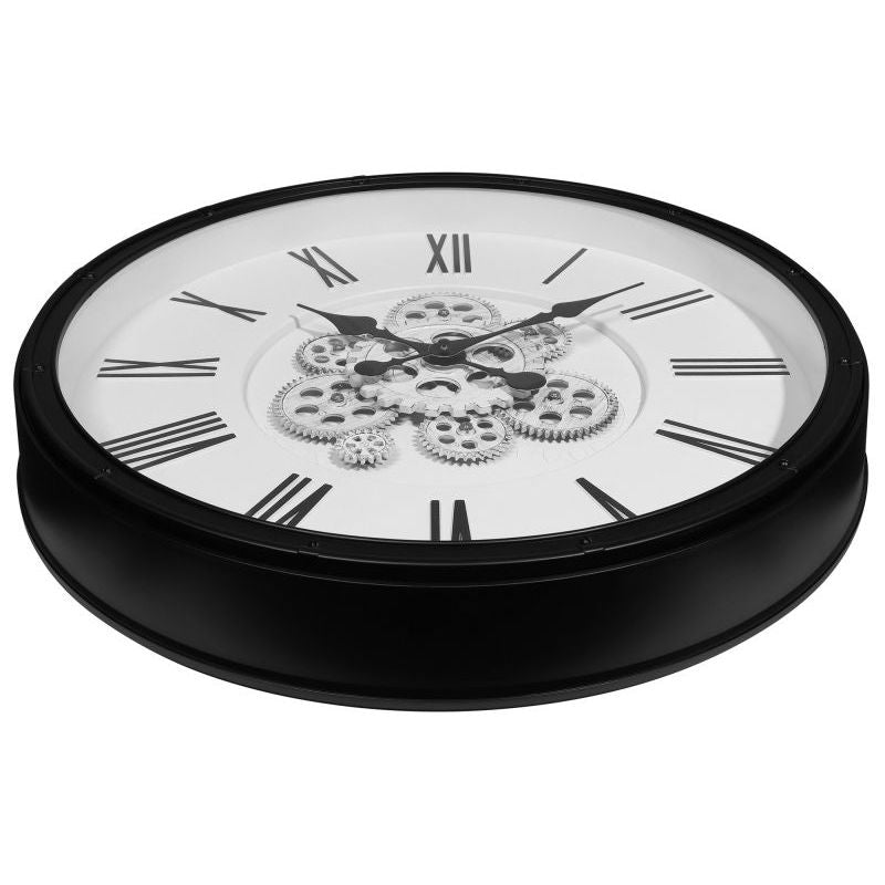 Skelett Wanduhr Industrial Vintage XL – große Design Wanduhr mit Zahnrad Optik in Schwarz und Weiß