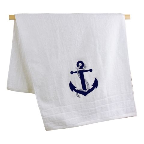 Handtuch Weiß mit Anker Stickerei aus Baumwolle 600 GSM, 50 × 100 cm