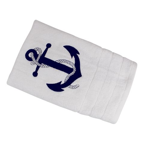 Handtuch Weiß mit Anker Stickerei aus Baumwolle 600 GSM, 50 × 100 cm