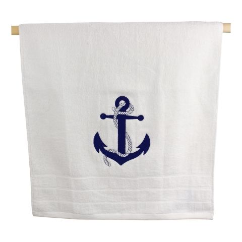 Handtuch Weiß mit Anker Stickerei aus Baumwolle 600 GSM, 50 × 100 cm