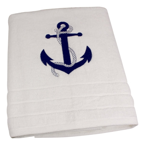 Dusch und Badetuch Weiß mit Anker Stickerei aus Baumwolle 600 GSM, 90 × 150 cm