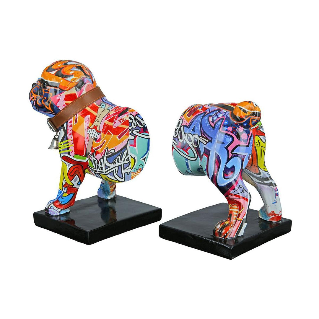 2tlg. Set, Buchstützen, Hund, "Street Art", Bulldogge, Graffiti, Kunstharz, mehrfarbig