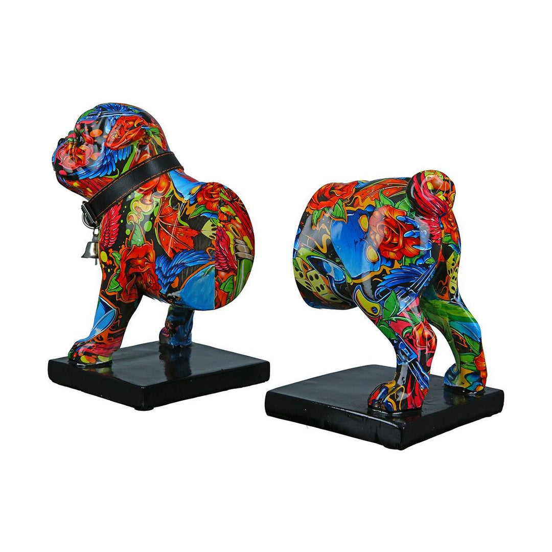 2tlg. Set, Buchstützen, Hund, "Street Art", Bulldogge, Graffiti, Kunstharz, mehrfarbig
