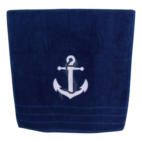 Handtuch Marineblau mit Anker Stickerei aus Baumwolle 600 GSM, 50 × 100 cm