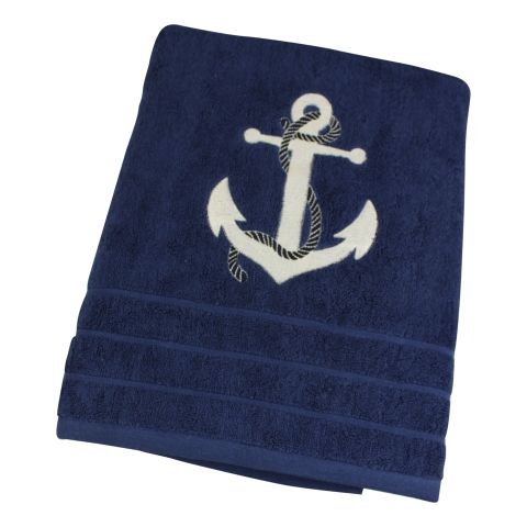 Dusch und Badetuch Marineblau mit Anker Stickerei aus Baumwolle 600 GSM, 90 × 150 cm