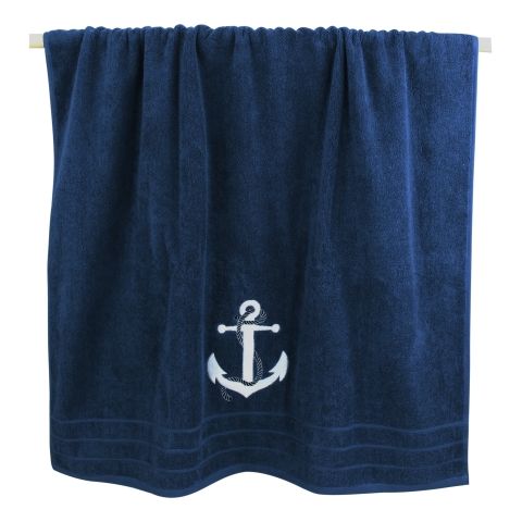 Dusch und Badetuch Marineblau mit Anker Stickerei aus Baumwolle 600 GSM, 90 × 150 cm