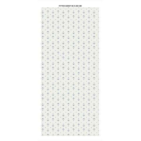 Spannbettlaken Anker Weiß aus Baumwolle, 90 × 200 cm, waschbar bei 40°