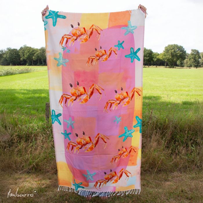 Hamamtuch Crab Paradise – farbenfrohes Strandtuch mit Krabben Design aus Baumwolle