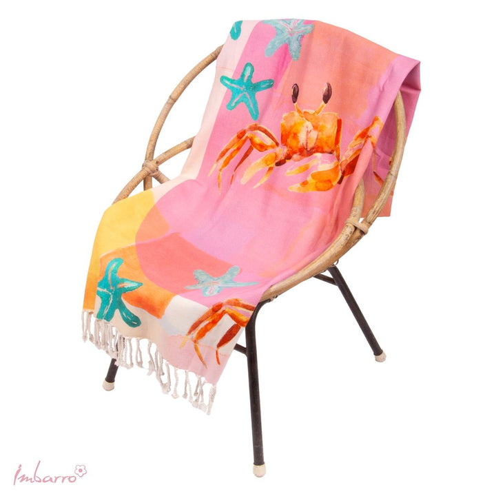 Hamamtuch Crab Paradise – farbenfrohes Strandtuch mit Krabben Design aus Baumwolle