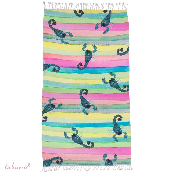 Hamamtuch Scorpion Paradise – farbenfrohes Baumwolltuch mit Skorpion Motiv