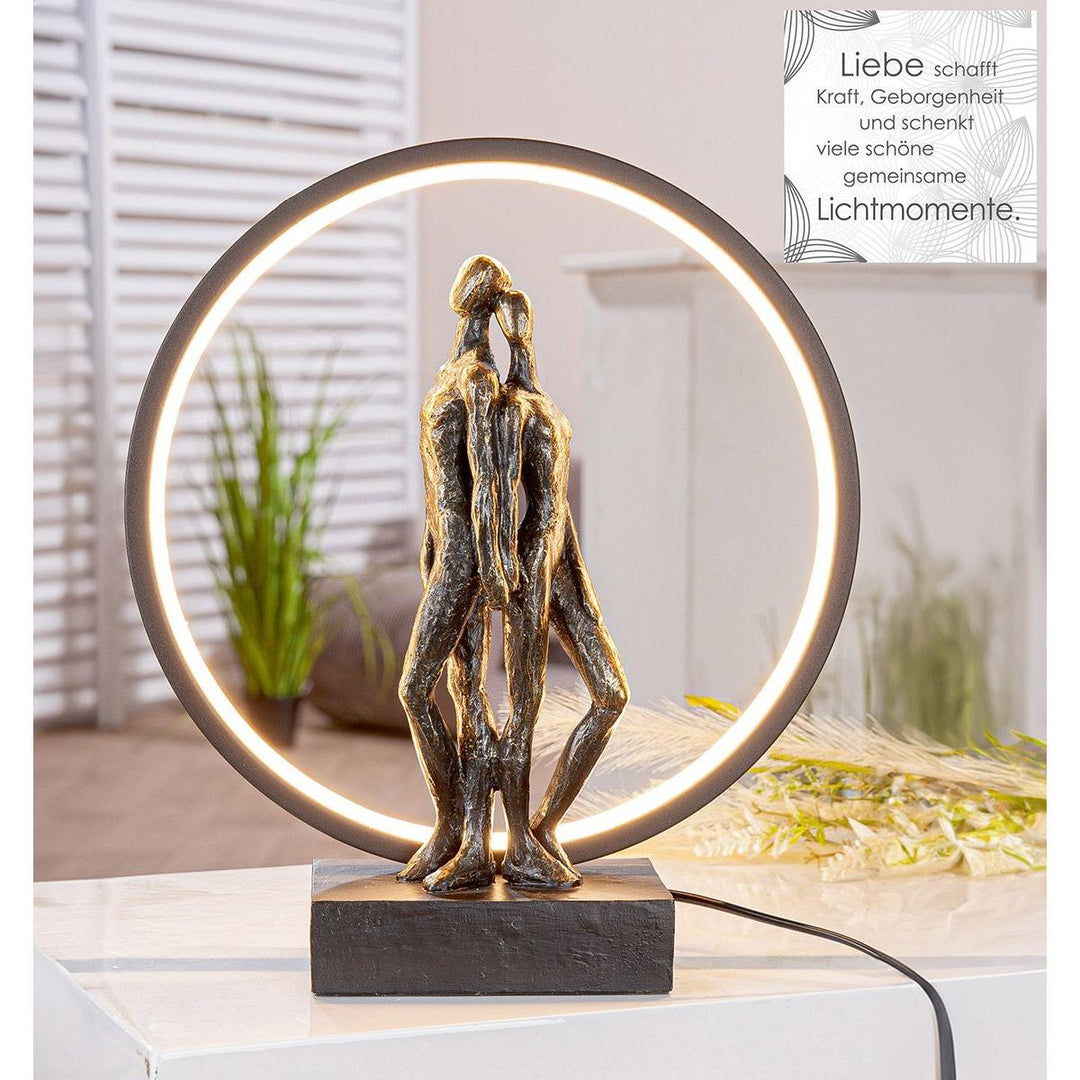 Tischleuchte (LED), rund, "Herzleuchten", Paarmotiv