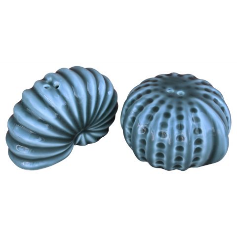 Salz und Pfefferstreuer Muscheln – maritimes Set aus Steingut in Blau