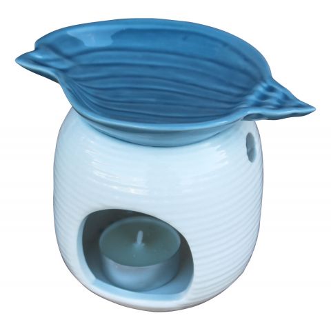 Duftlicht Muschel – maritimer Duftölbrenner aus Steingut in Weiß Blau
