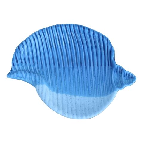 Platte Muschel – maritime Servierplatte aus Steingut in Blau Weiß