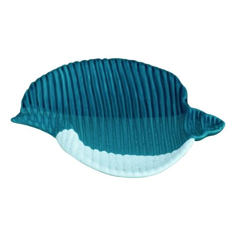 Platte Muschel – maritime Servierplatte aus Steingut in Blau Weiß