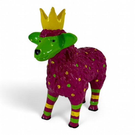 Deko Schaf mit Krone aus Kunstharz – farbenfrohe Tierfigur für Haus und Garten