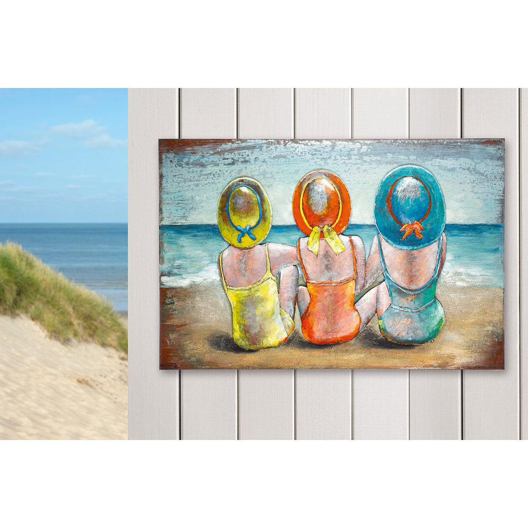 Bild rechteckig „Beach Ladies“ – farbenfrohes Metall Wandbild in handgearbeiteter 3D Optik