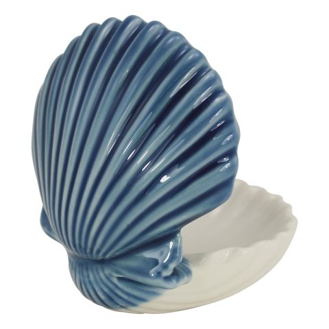 Schale Muschel mit Deckel – maritime Dekoschale aus Steingut in Blau Weiß