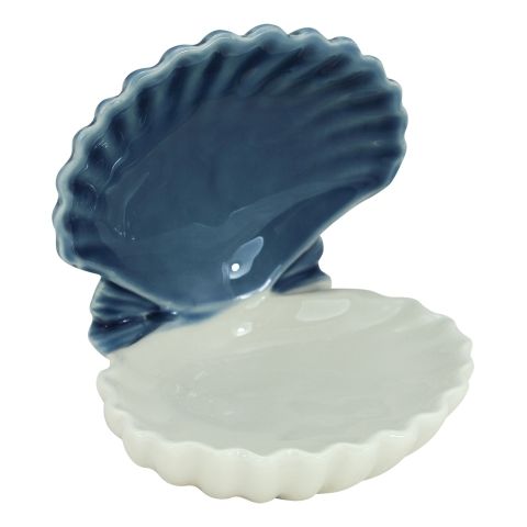 Schale Muschel mit Deckel – maritime Dekoschale aus Steingut in Blau Weiß