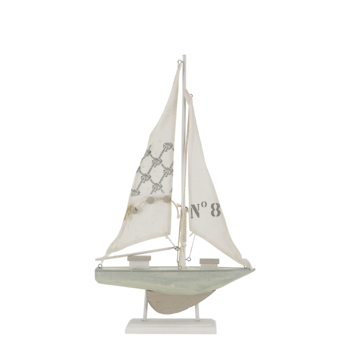Segelboot Deko – maritimes Modellboot in Creme aus Holz und Baumwolle