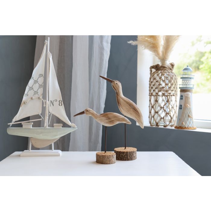 Segelboot Deko – maritimes Modellboot in Creme aus Holz und Baumwolle
