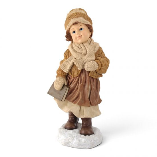 Mädchen mit Buch groß, dekorative Winterfigur aus Kunstharz, 55,5 cm