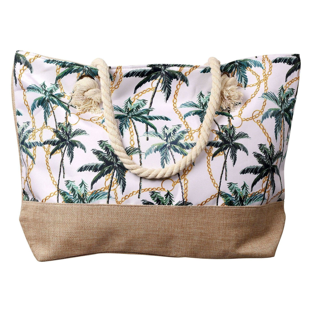 Strandtasche Palm Coast – sommerliche Schultertasche mit Palmenmotiv und Kettendesign