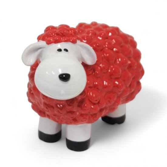 Lustiges Deko Schaf Rot aus Kunstharz – fröhliche Tierfigur für Haus und Garten