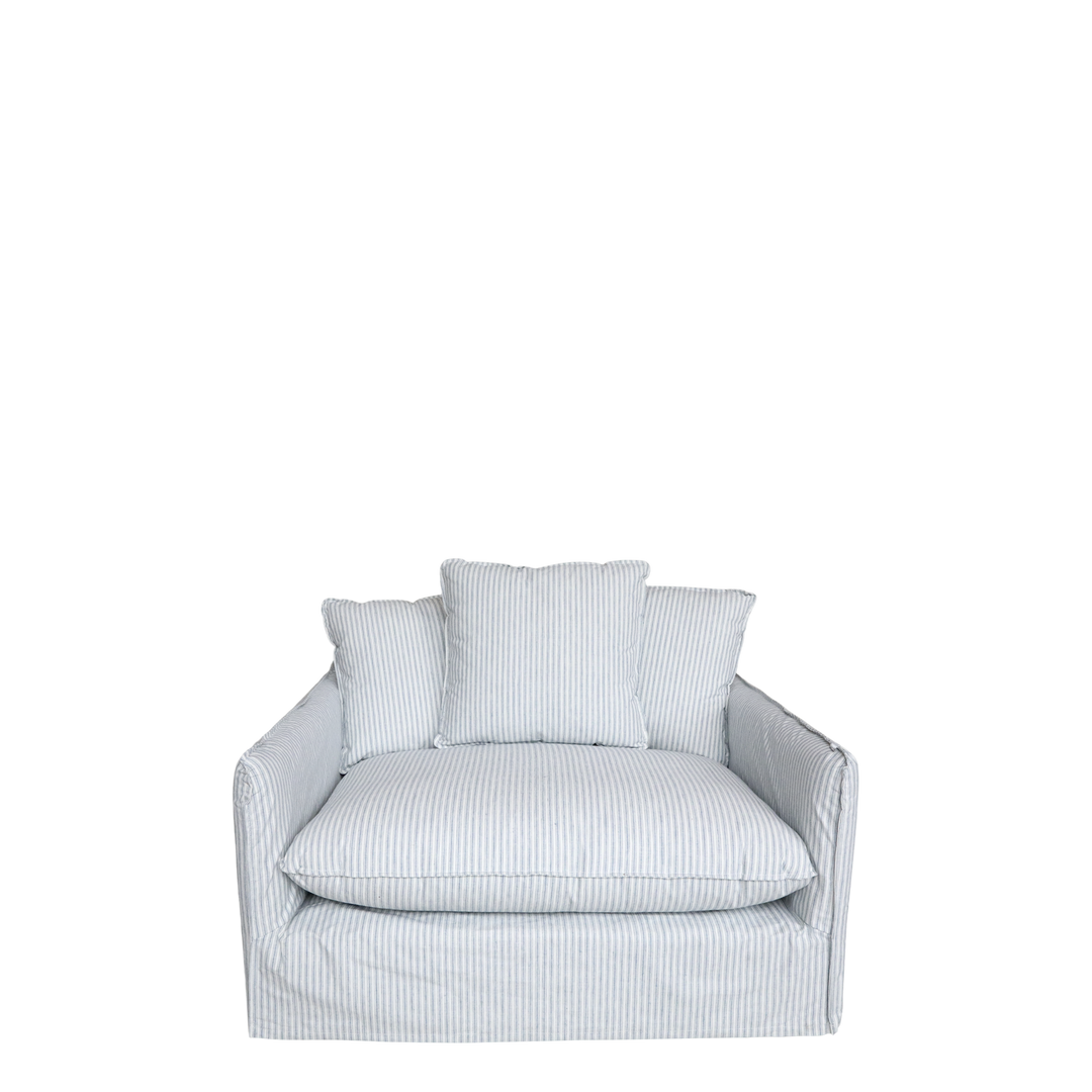 Sessel Malo aus Leinen mit 3 Kissen in Sky Blue und Creme