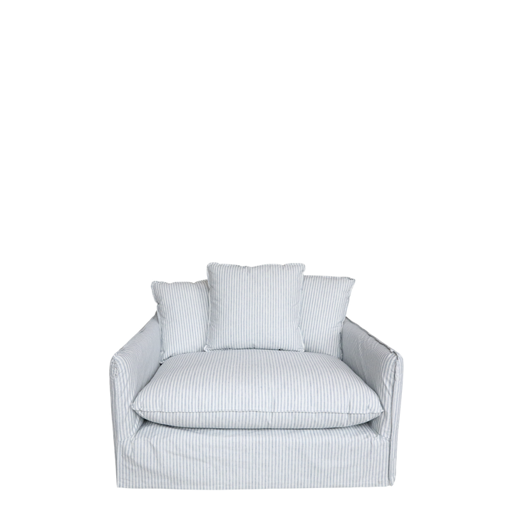 Sessel Malo aus Leinen mit 3 Kissen in Sky Blue und Creme