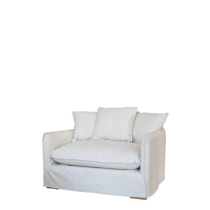Sessel Malo aus Leinen mit 3 Kissen in Creme und Latte