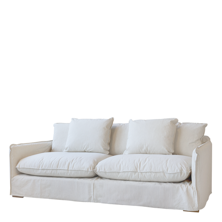 Malo Sofa aus Leinen mit 5 Kissen in Creme und Latte
