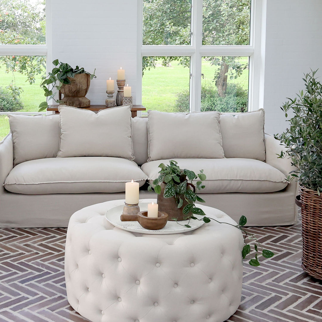 Malo Sofa aus Leinen mit 5 Kissen in Natur Leinen