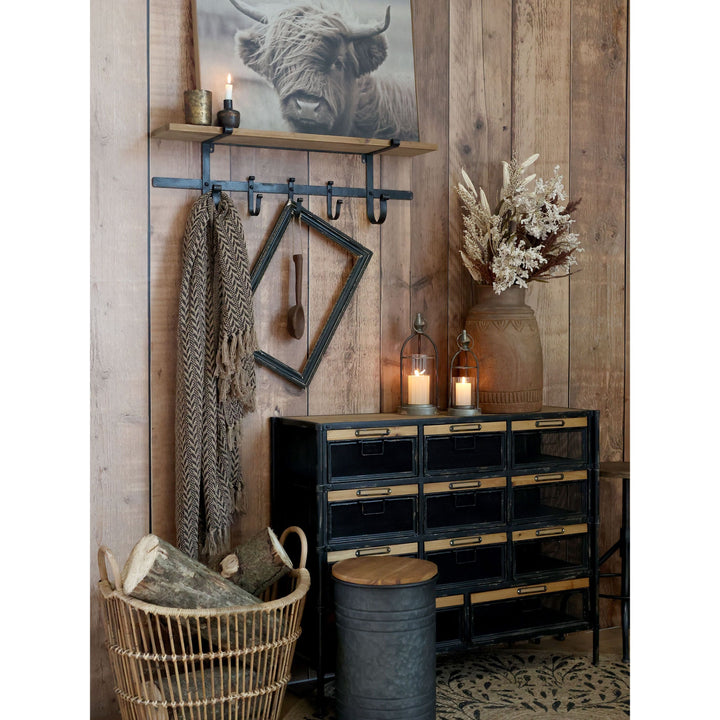 Factory Kommode aus Eisen und Tannenholz in Antique Schwarz