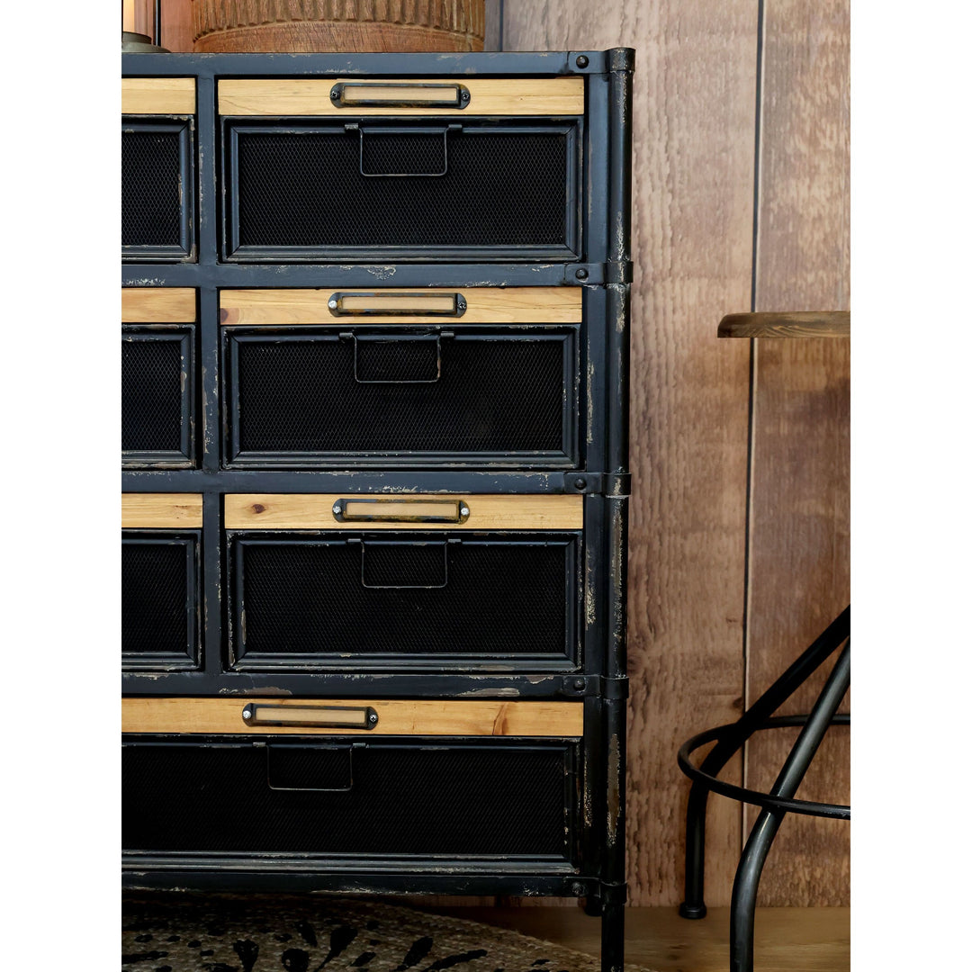 Factory Kommode aus Eisen und Tannenholz in Antique Schwarz