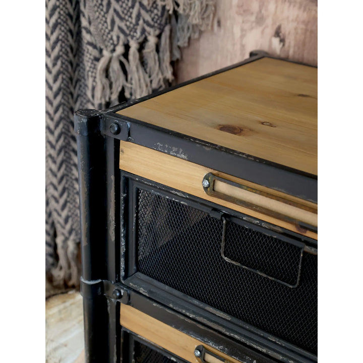 Factory Kommode aus Eisen und Tannenholz in Antique Schwarz