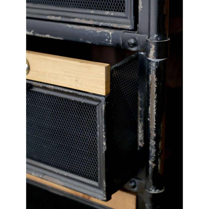 Factory Kommode aus Eisen und Tannenholz in Antique Schwarz
