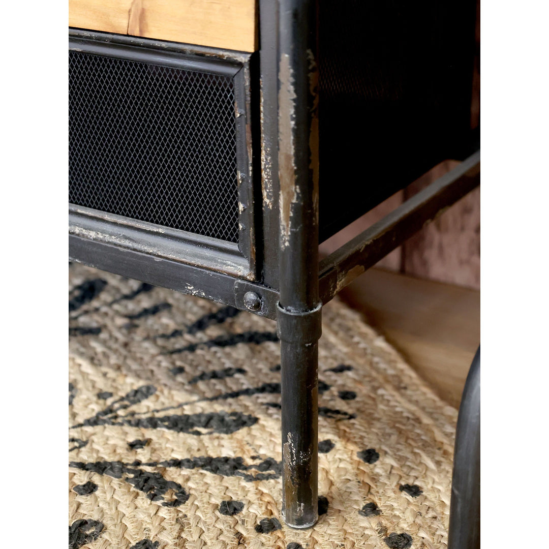 Factory Kommode aus Eisen und Tannenholz in Antique Schwarz