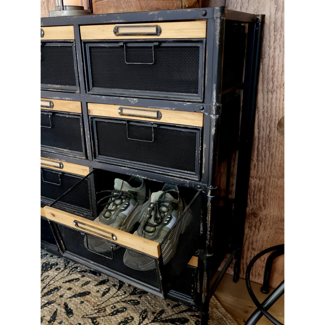 Factory Kommode aus Eisen und Tannenholz in Antique Schwarz