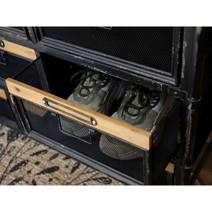 Factory Kommode aus Eisen und Tannenholz in Antique Schwarz
