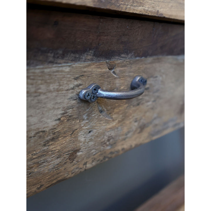 Skandinavischer Tisch mit Schublade aus Recyclingholz – Luxurelle Nordic Patina